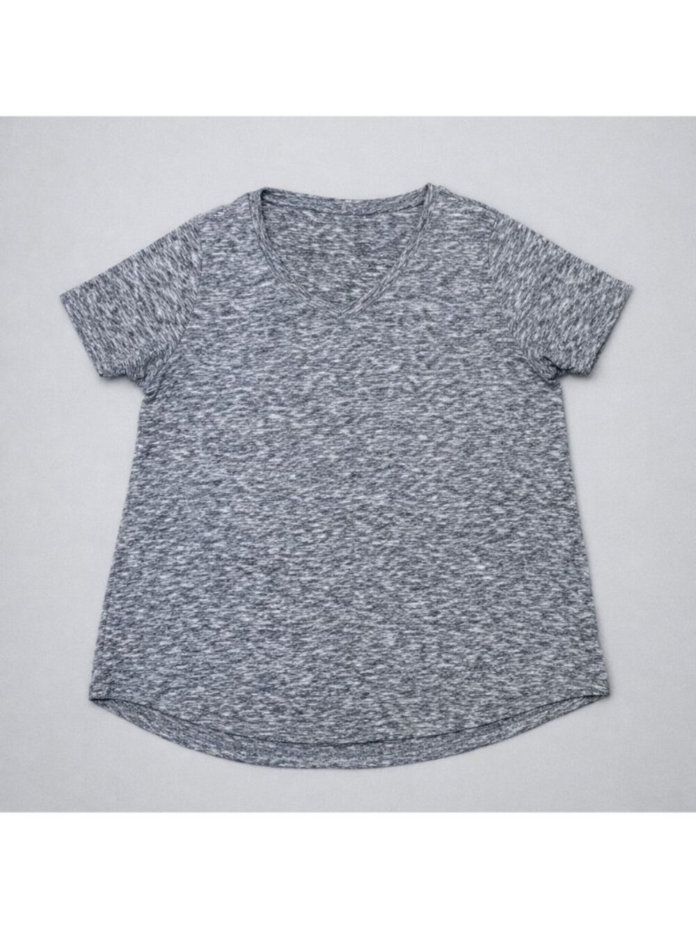 EVRI Modern Tee Heathered Black Tunic - Plus Size 0X V-Neck Stretch Short Sleeve